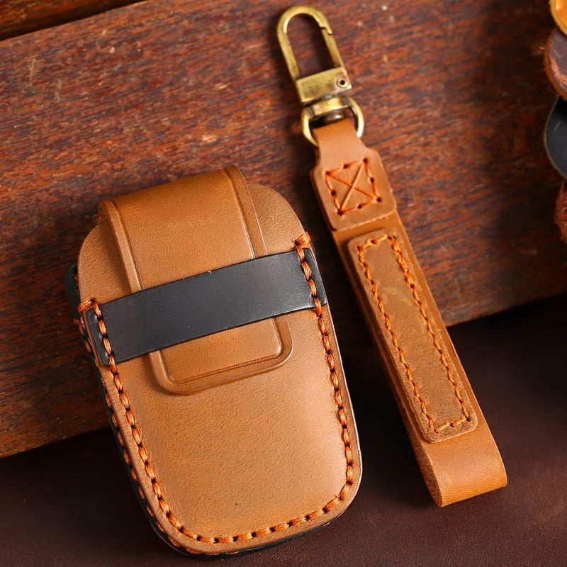 FFCMAN Genuine Leather Key Fob Cover for 2022 Toyota Tundra with Keychain - Image 3