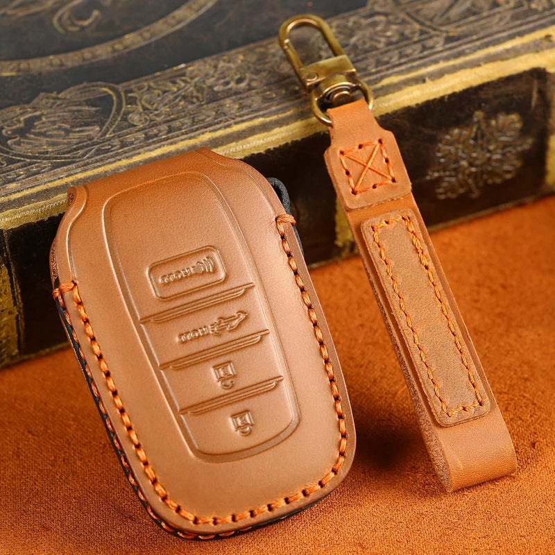 FFCMAN Genuine Leather Key Fob Cover for 2022 Toyota Tundra with Keychain - Image 4