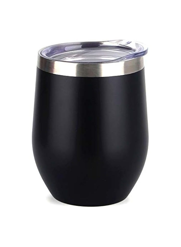 erorex Insulated Wine Tumbler with Lid, Stemless Stainless Steel Insulated Wine Glass 12oz, Black Matt Finish-Double Wall Durable Coffee Mug, for Champaign  - Image 1