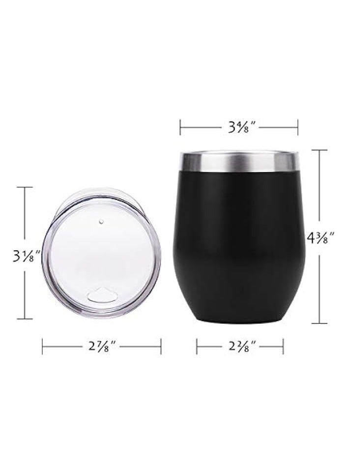 erorex Insulated Wine Tumbler with Lid, Stemless Stainless Steel Insulated Wine Glass 12oz, Black Matt Finish-Double Wall Durable Coffee Mug, for Champaign  - Image 2