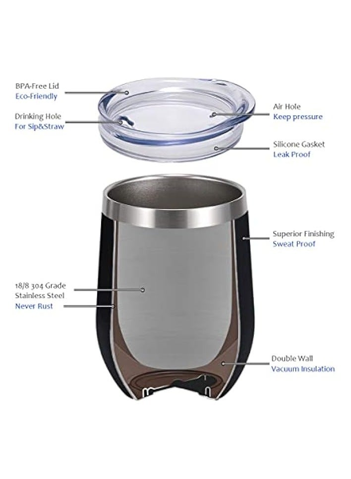erorex Insulated Wine Tumbler with Lid, Stemless Stainless Steel Insulated Wine Glass 12oz, Black Matt Finish-Double Wall Durable Coffee Mug, for Champaign  - Image 3