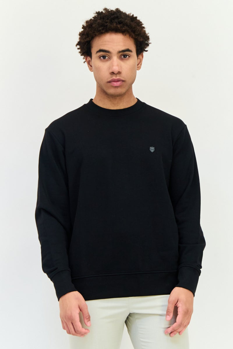 833 POLICE Men Crew Neck Brand Logo Long Sleeves Sweatshirt, Black - Image 1