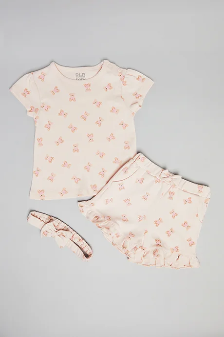 R&B Printed Top & Shorts with Headband