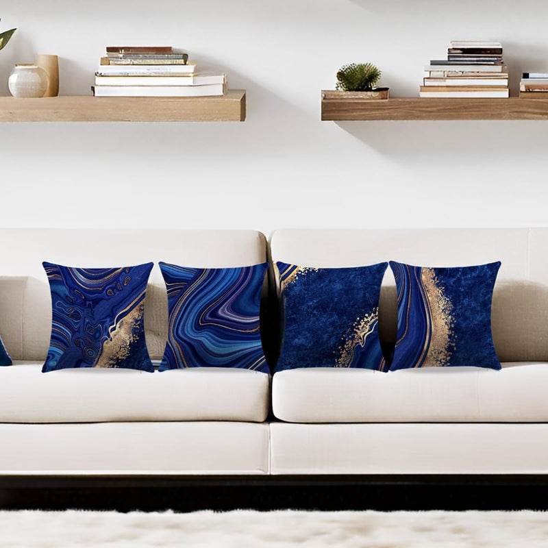 LDJRSY Navy Blue and Gold Throw Pillow Cover Set of 4 Blue Modern Marble Texture Pillow Covers 18x18 inh Soft Decorative Pillow Cases for Home Couch Living Room Bedroom Sofa - Image 4