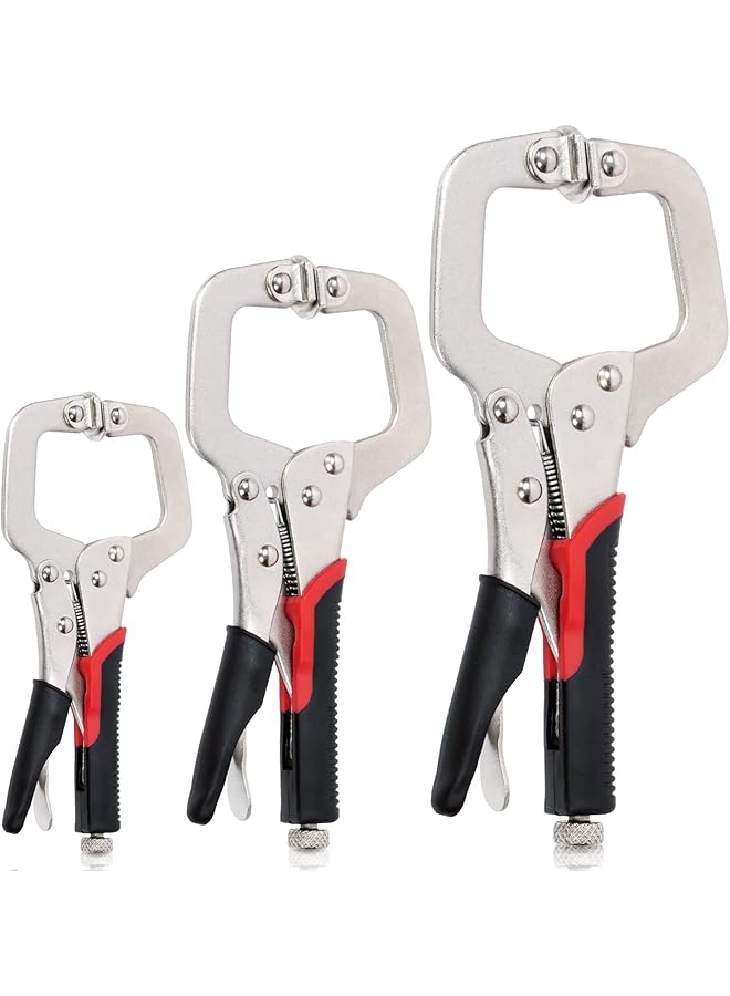 PROMASS promass 3Pcs 16cm 25cm 27cm Locking C Clamp Heavy Duty Locking Pliers Face Clamp Pocket Hole Clamp with Regular Tip and Swivel Pads for Woodworking Welding Jig Pocket Hole  - Image 1