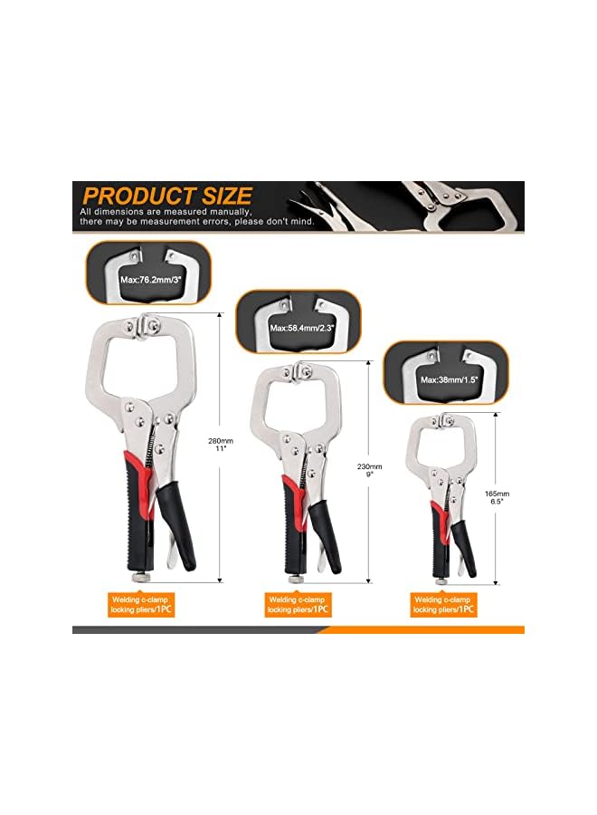 PROMASS promass 3Pcs 16cm 25cm 27cm Locking C Clamp Heavy Duty Locking Pliers Face Clamp Pocket Hole Clamp with Regular Tip and Swivel Pads for Woodworking Welding Jig Pocket Hole  - Image 2
