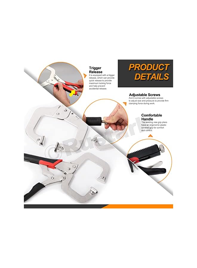 PROMASS promass 3Pcs 16cm 25cm 27cm Locking C Clamp Heavy Duty Locking Pliers Face Clamp Pocket Hole Clamp with Regular Tip and Swivel Pads for Woodworking Welding Jig Pocket Hole  - Image 4