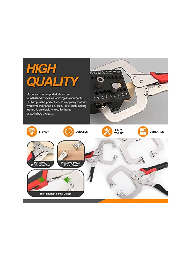 PROMASS promass 3Pcs 16cm 25cm 27cm Locking C Clamp Heavy Duty Locking Pliers Face Clamp Pocket Hole Clamp with Regular Tip and Swivel Pads for Woodworking Welding Jig Pocket Hole  - Image 3