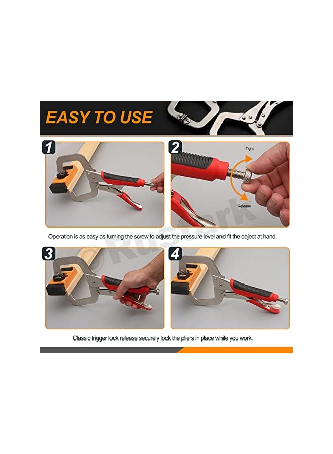 PROMASS promass 3Pcs 16cm 25cm 27cm Locking C Clamp Heavy Duty Locking Pliers Face Clamp Pocket Hole Clamp with Regular Tip and Swivel Pads for Woodworking Welding Jig Pocket Hole  - Image 5