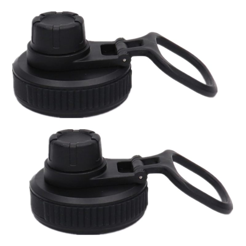 Wide Mouth Flip Spout Lid - 2-Pack Black Premium PP Plastic & Silicone Seal Compatible With 12, 16, 18, 20, 32, 40, 64 OZ Wide Mouth Water Bottles For Hands-Free Convenient Drinking - Image 1