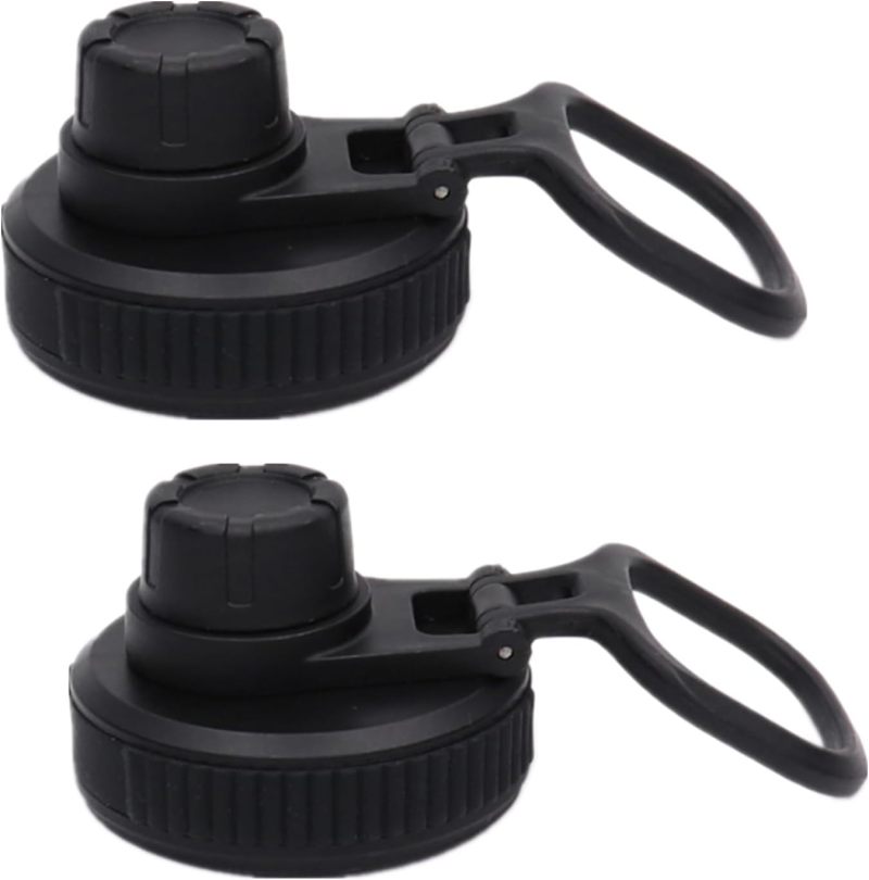 Wide Mouth Flip Spout Lid - 2-Pack Black Premium PP Plastic & Silicone Seal Compatible With 12, 16, 18, 20, 32, 40, 64 OZ Wide Mouth Water Bottles For Hands-Free Convenient Drinking - Image 2