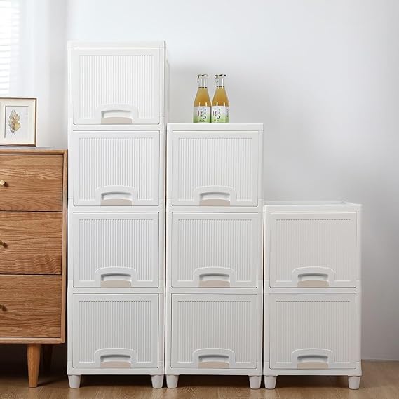 NEWON 5 Units Plastic Cupboard for Clothes Cabinet for Storage Foldable Wardrobe Rack Storage Cabinet Modular Drawer White 5 Tier - Image 3