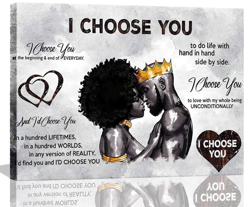 AKOTAC Framed African American Canvas Prints Black Couple I Choose You Poster Black King and Queen Wall Art Afro Black Romantic Couple Wall Art for Bedroom Living Room DecorBlack couple 16in12in - Image 2