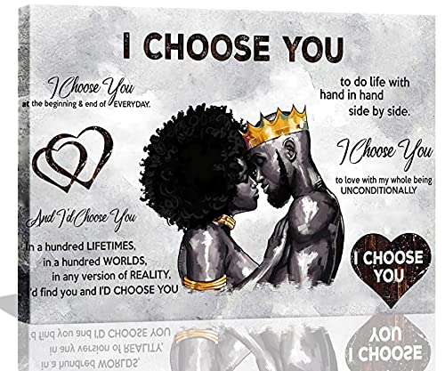 AKOTAC Framed African American Canvas Prints Black Couple I Choose You Poster Black King and Queen Wall Art Afro Black Romantic Couple Wall Art for Bedroom Living Room DecorBlack couple 16in12in - Image 1