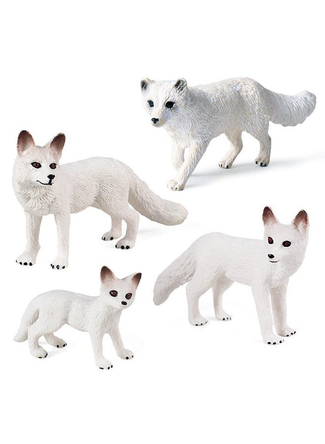 Bbiamsleep 4 Pieces White Fox Animal Figures Mini Animals Set Realistic Arctic Fox Family Figurines for Cake Topper Party Favors Christmas Birthday Supplies - Image 1