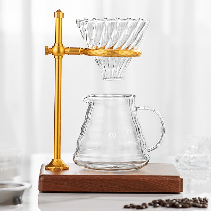 shoxil Pour Over Coffee Maker Set â€“ Glass Coffee Dripper with Stainless Steel Stand, Wooden Base & 40 Filters â€“ Travel Filter Coffee Maker - Image 4