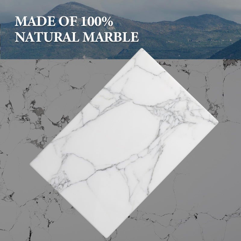 Koville Italian Natural Marble Cutting Board for Kitchen Pastry Bread Macaron Display, 12" x 8" Real Stone Slab Marble Cheese Board for Counter, Bathroom Perfume Tray Candle Plate (Arabescato) - Image 3
