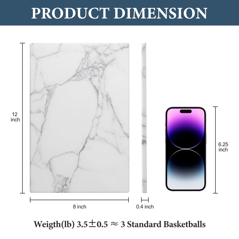 Koville Italian Natural Marble Cutting Board for Kitchen Pastry Bread Macaron Display, 12" x 8" Real Stone Slab Marble Cheese Board for Counter, Bathroom Perfume Tray Candle Plate (Arabescato) - Image 2