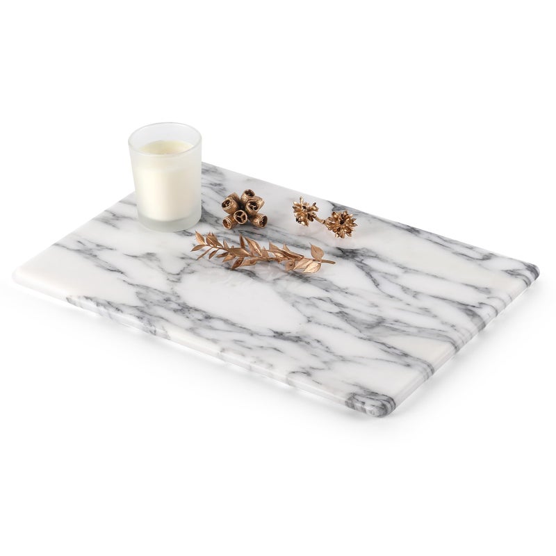 Koville Italian Natural Marble Cutting Board for Kitchen Pastry Bread Macaron Display, 12" x 8" Real Stone Slab Marble Cheese Board for Counter, Bathroom Perfume Tray Candle Plate (Arabescato) - Image 1