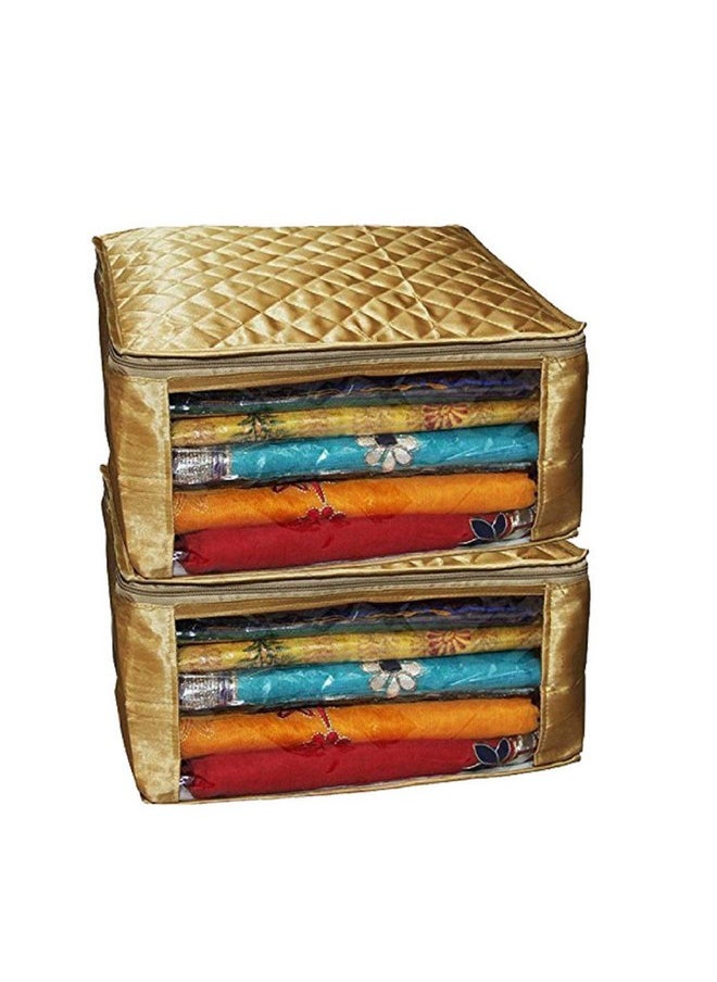 Kuber Industries Kuber Industries Clothes Organizer For Wardrobe (Pack of 2) - Storage Organizer For Saree | Shirts | Salwar Suit | Clothes | Lehanga - Dress Organizer For Wardrobe - Saree Covers With Zip (Gold)  - Image 4