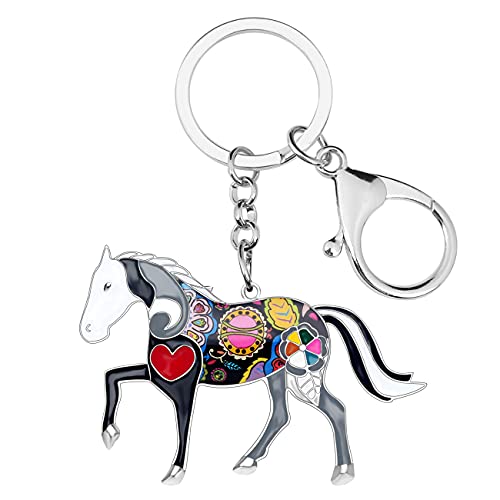 BONSNY Enamel Metal Horse Key chains For Women Girls Gifts Car Purse Animal Pendant Charms toy (Grey) - Image 1