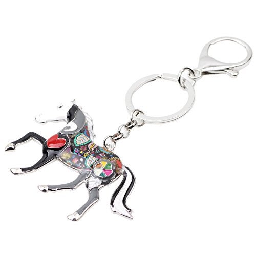 BONSNY Enamel Metal Horse Key chains For Women Girls Gifts Car Purse Animal Pendant Charms toy (Grey) - Image 3