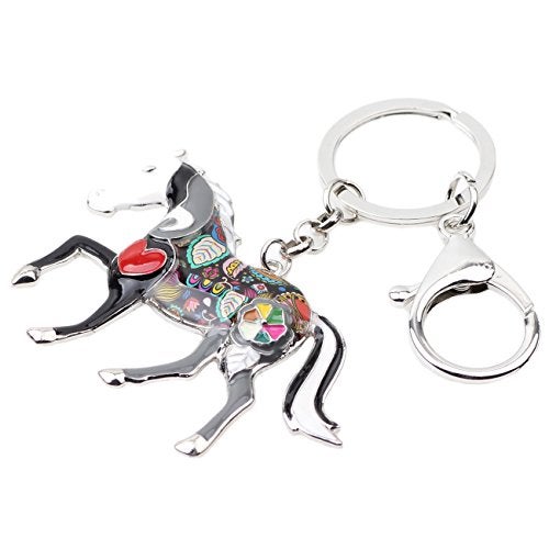 BONSNY Enamel Metal Horse Key chains For Women Girls Gifts Car Purse Animal Pendant Charms toy (Grey) - Image 2