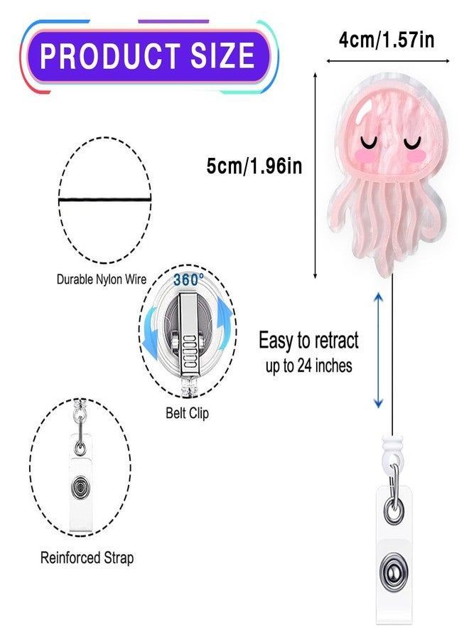 LEBEIGHT Pink Jellyfish Badge Reel Retractable for Nurse, Doctor, Medical Worker & Nursing Student | Cute Pediatric Nurse ID Name Badge Holder with Alligator Clip & 24” Durable Nylon Retractable Cord | Acrylic - Image 2