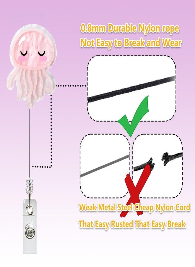 LEBEIGHT Pink Jellyfish Badge Reel Retractable for Nurse, Doctor, Medical Worker & Nursing Student | Cute Pediatric Nurse ID Name Badge Holder with Alligator Clip & 24” Durable Nylon Retractable Cord | Acrylic - Image 4