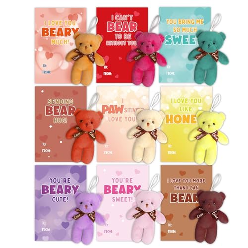 AuroTops Valentines Day Cards for Kids 24 Pack Mini Bears Plush Toy with Valentines Day Cards Mini Stuffed Animal for Valentine School Party Favors for Kids Boys Girls Kid Exchange Valentines Day Gifts - Image 1