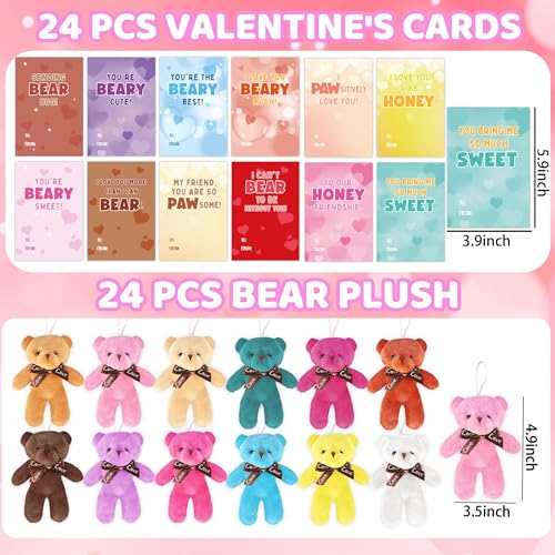 AuroTops Valentines Day Cards for Kids 24 Pack Mini Bears Plush Toy with Valentines Day Cards Mini Stuffed Animal for Valentine School Party Favors for Kids Boys Girls Kid Exchange Valentines Day Gifts - Image 5
