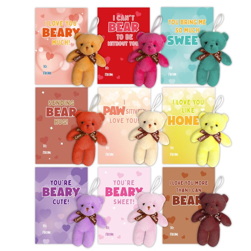 AuroTops Valentines Day Cards for Kids 24 Pack Mini Bears Plush Toy with Valentines Day Cards Mini Stuffed Animal for Valentine School Party Favors for Kids Boys Girls Kid Exchange Valentines Day Gifts - Image 3