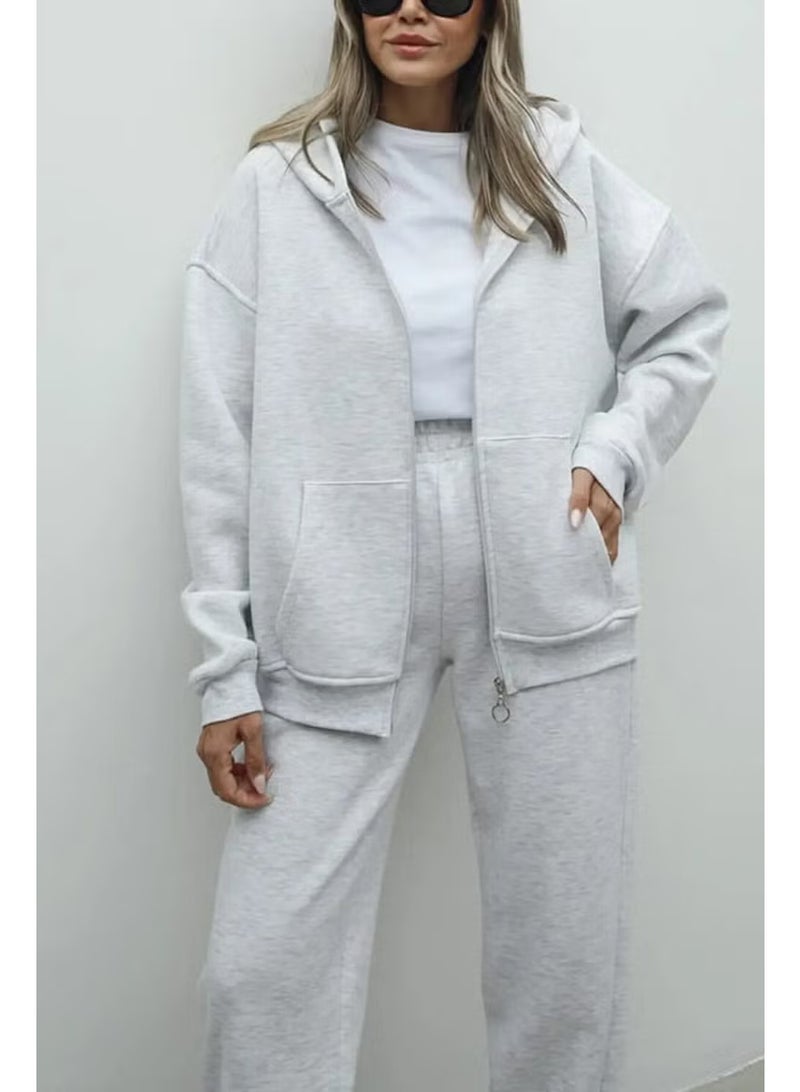 Feville Ribbed Zippered Oversize Sweatshirt - Image 1