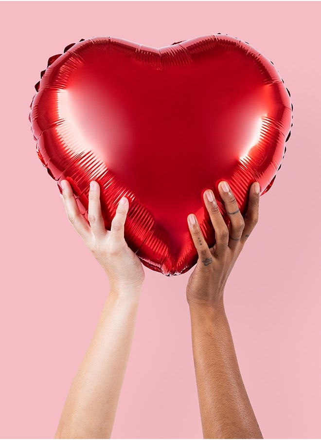 Share the Love - Deflated Heart Foil Balloon – 1 Pc, 18 Inch, Red, Perfect for Valentine’s Day and Romantic Occasions - Image 1