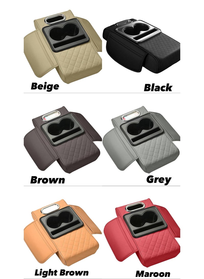 SHEZA STAR Car Center Console Organizer Multipurpose, Armrest Cushion for Car Style, with Cup Holder, PU Leather Storage Box - Image 1