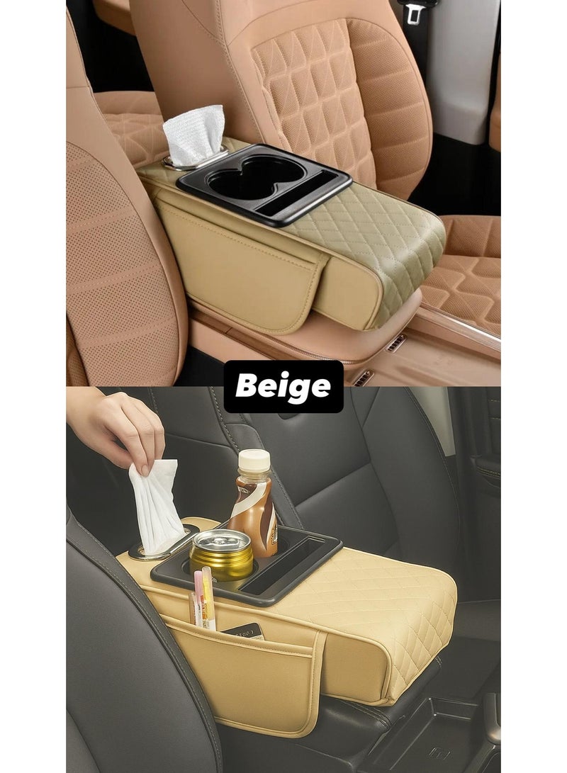 SHEZA STAR Car Center Console Organizer Multipurpose, Armrest Cushion for Car Style, with Cup Holder, PU Leather Storage Box - Image 2