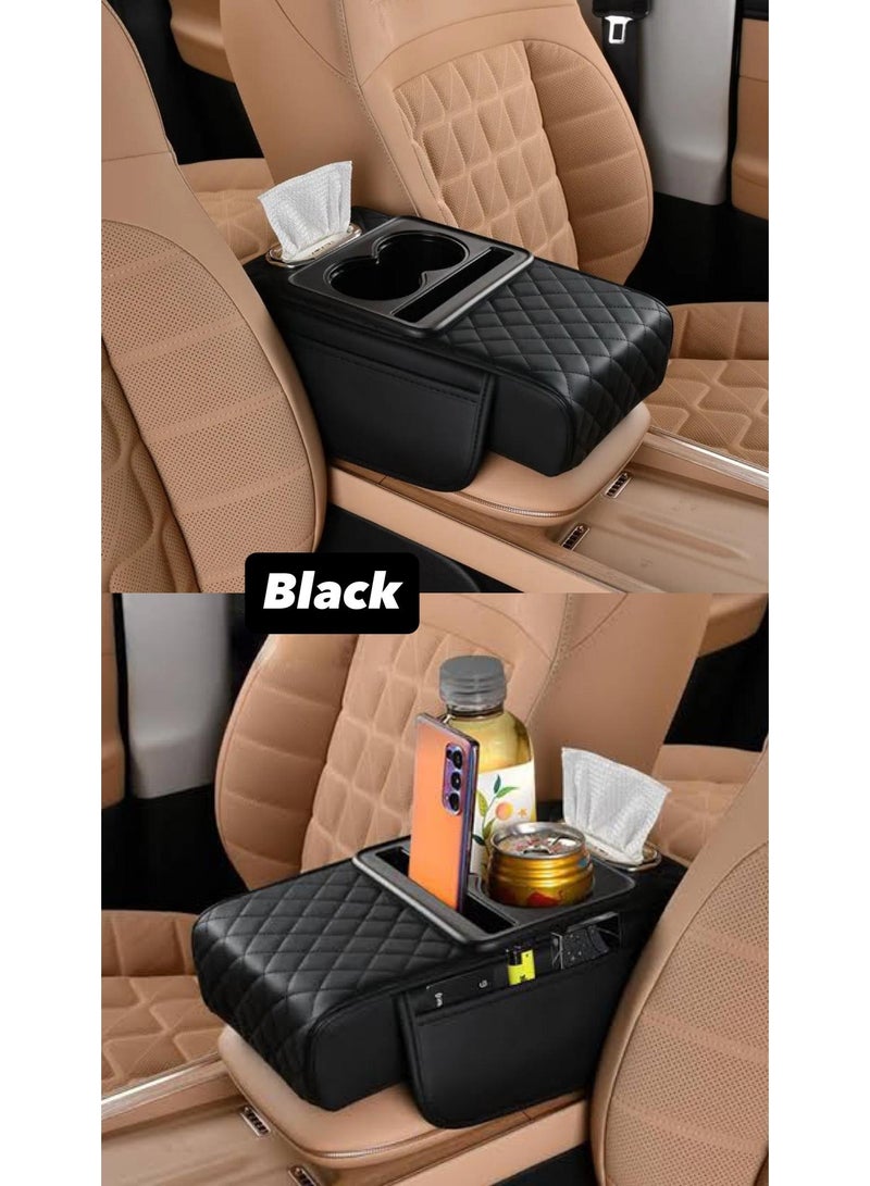 SHEZA STAR Car Center Console Organizer Multipurpose, Armrest Cushion for Car Style, with Cup Holder, PU Leather Storage Box - Image 3