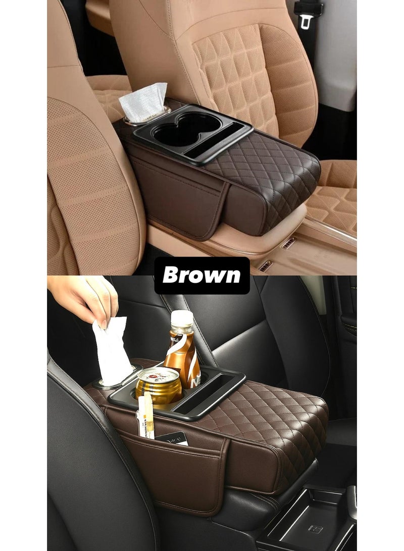 SHEZA STAR Car Center Console Organizer Multipurpose, Armrest Cushion for Car Style, with Cup Holder, PU Leather Storage Box - Image 4