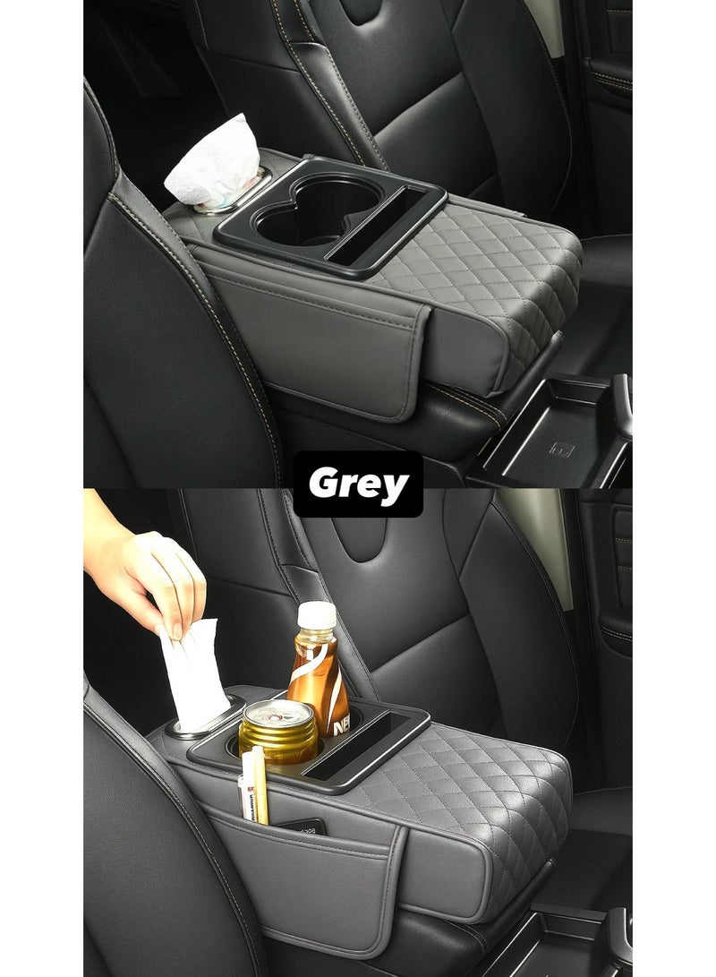 SHEZA STAR Car Center Console Organizer Multipurpose, Armrest Cushion for Car Style, with Cup Holder, PU Leather Storage Box - Image 5