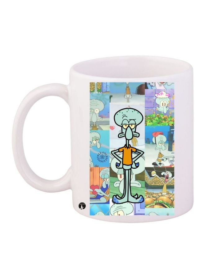 RYN Squidward Tentacles Printed Coffee Mug White/Blue/Brown 11ounce