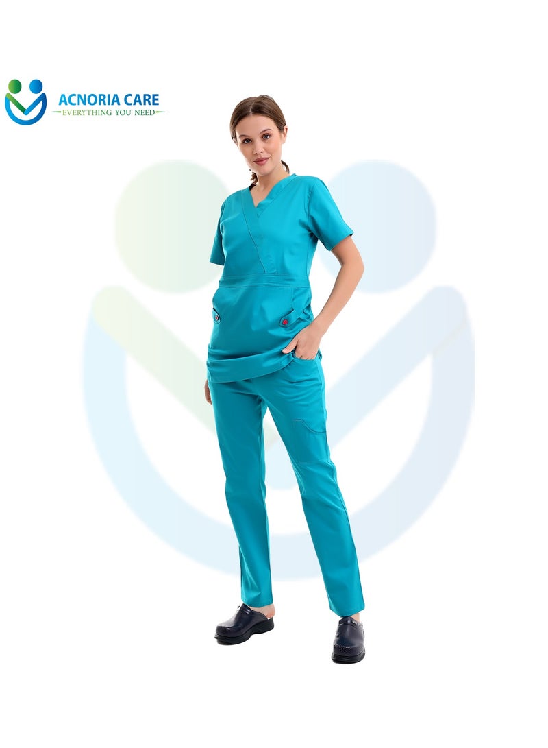 ACNORIA CARE Women's Medical Scrubs Consisting Of Two Pieces A Blouse And Pants 95% Cotton 5% Lycra  Blue Color - Size XL - From Acnoria Care - Image 2