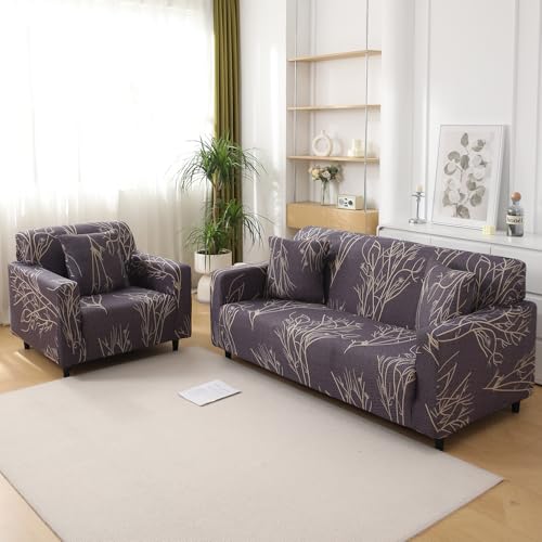 HOKIPO Polyester Blend 140 GSM Fully Covered Sofa Cover 3 Seater, Dark Coffee Twigs (NEW-AR-5129-D2) - Image 3