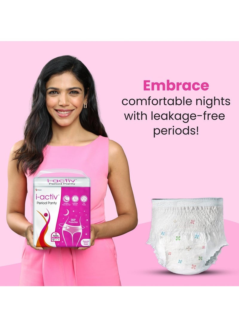 i-activ اي أكتيف بانتي الدورة الشهرية للنساء | L- XL | حزمة 10 | سراويل الدورة الشهرية القابل للتصرف للنساء مانعة للتسرب | ضمادات الأمومة لفترات التدفق الغزير | حماية 360 درجة بين عشية وضحاها | الحجم - 31 بوصة إلى 48 بوصة - Image 2