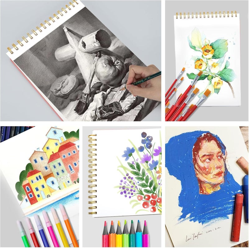 Clesante دفتر رسومات A4، دفتر رسومات فني للرسم، 120 صفحة مربوطة بشكل حلزوني، وزن الورق 160 جرام/متر مربع، خالٍ من الأحماض، مناسب للأطفال والبالغين والمبتدئين والفنانين (لون وردي). - Image 5