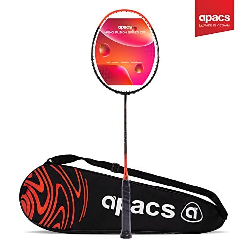 Apacs Nano Fusion Speed 722 (76 grams, Made in Vietnam) Ulta Light Weight | Japanese Graphite Unstrung Badminton Racket with Free Full Cover | G2-4 1/8 inches (Neon Orange) - Image 1