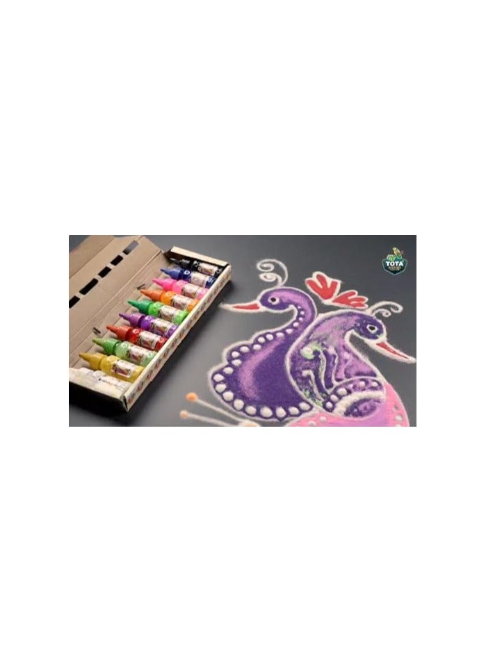 TOTA JOY Rangoli Colour Powder Bottles - 10 Premium Rangoli Bottles Each of 100 GM | Multicolour Kolam Rangoli Powder for Floor Rangoli Art Home Décor Diwali Pooja and more - Image 3