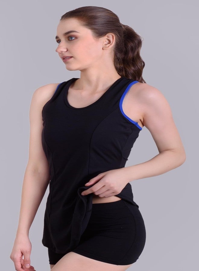 Keepfit Round Neck Swimsuit Frock Style top with boy Shorts Black L |Swimming Suit for Women - Image 4