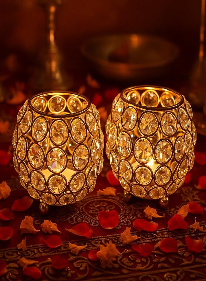 CentraLit حامل شموع كريستالي من سنتراليت، عبوة من قطعتين - زينة بوجا ديا للمنزل، قطعة نحاسية مميزة لعيد ديوالي، هدية فريدة من نوعها لعيد الميلاد وديوالي، فوانيس ديا، ديكور منزلي، ضوء الشموع - Image 5