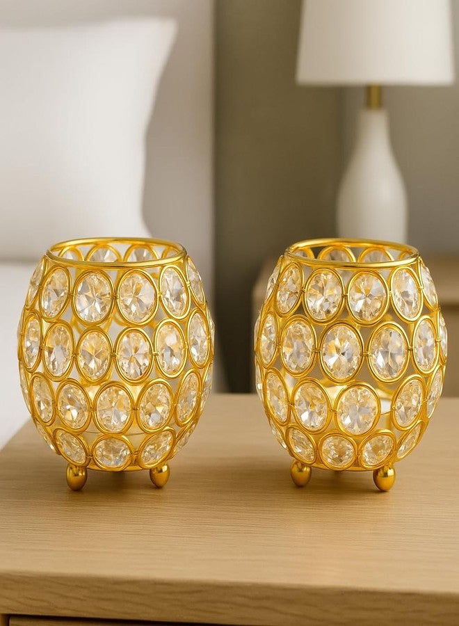 CentraLit حامل شموع كريستالي من سنتراليت، عبوة من قطعتين - زينة بوجا ديا للمنزل، قطعة نحاسية مميزة لعيد ديوالي، هدية فريدة من نوعها لعيد الميلاد وديوالي، فوانيس ديا، ديكور منزلي، ضوء الشموع - Image 1