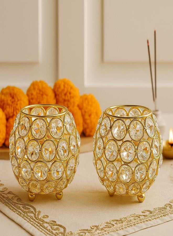 CentraLit حامل شموع كريستالي من سنتراليت، عبوة من قطعتين - زينة بوجا ديا للمنزل، قطعة نحاسية مميزة لعيد ديوالي، هدية فريدة من نوعها لعيد الميلاد وديوالي، فوانيس ديا، ديكور منزلي، ضوء الشموع - Image 4